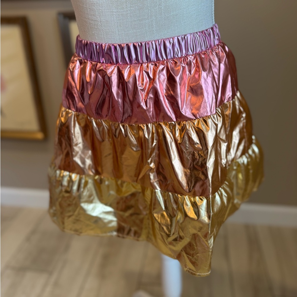 New! QUEEN OF SPARKLES Pink and Gold Metallic Mini Skirt and Top Set - Picture 4 of 9